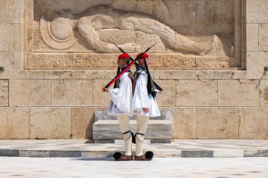 Atina, Yunanistan - 27.04.2019: Cumhurbaşkanlığı muhafızları cerem gerçekleştirin