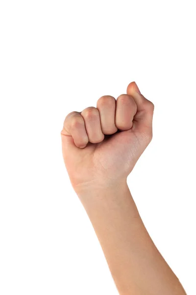 白い背景に指で拳に折り畳まれた女性の手 — ストック写真