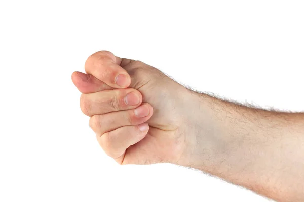 Bliska mężczyzny rękę zaciskając pięść na białym tle — Zdjęcie stockowe