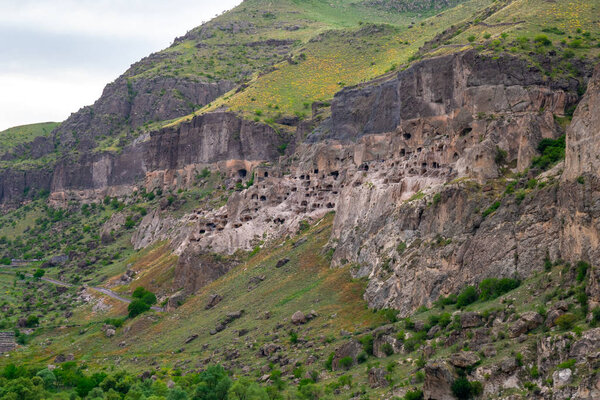 View of Vardzia caves. Vardzia is a cave monastery site in south