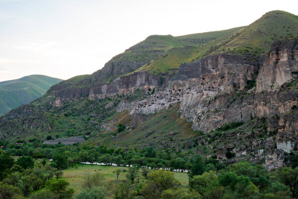 View of Vardzia caves. Vardzia is a cave monastery site in south