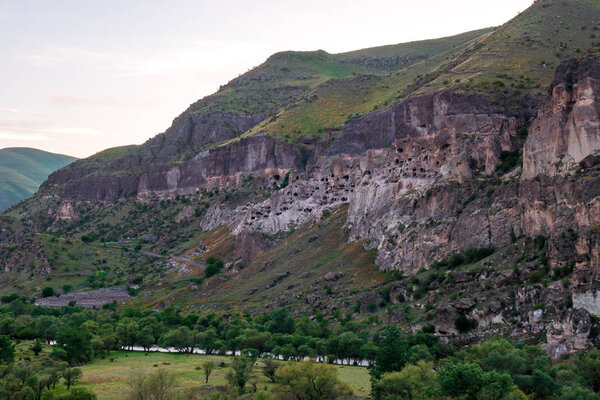 View of Vardzia caves. Vardzia is a cave monastery site in south