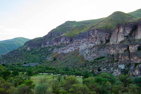 View of Vardzia caves. Vardzia is a cave monastery site in south