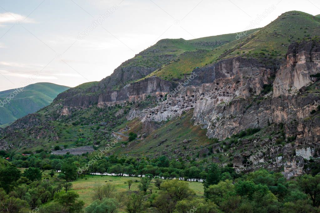 View of Vardzia caves. Vardzia is a cave monastery site in south