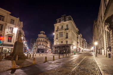 Brüksel, Belçika - 21.01.2019: B şehir merkezinin gece sahnesi