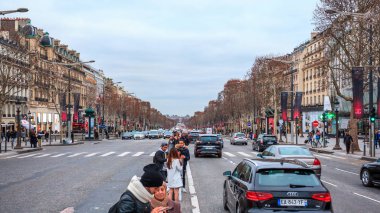 Paris, France - 15.01.2019: Avenue des Champs Elysees. Streets o
