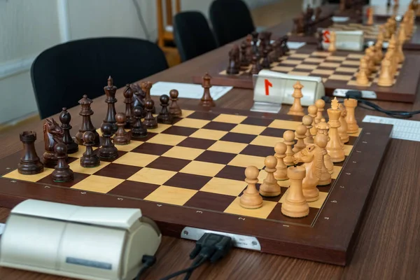 chess pieces on the board Before the chess tournament.
