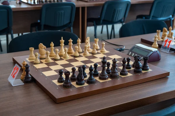 chess pieces on the board Before the chess tournament.