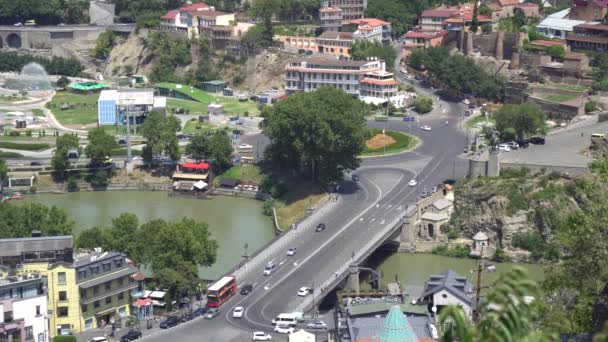 Přehled Mostu Metekhi Pevnosti Narikala Tbilisi Gruzie — Stock video