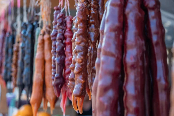 Churchkhela at the street market. Churchkhela georgian national — Stock Photo, Image