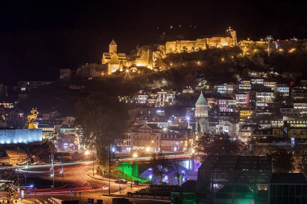 Night view of old Tbilisi. Narikala Fortress and other landmarks