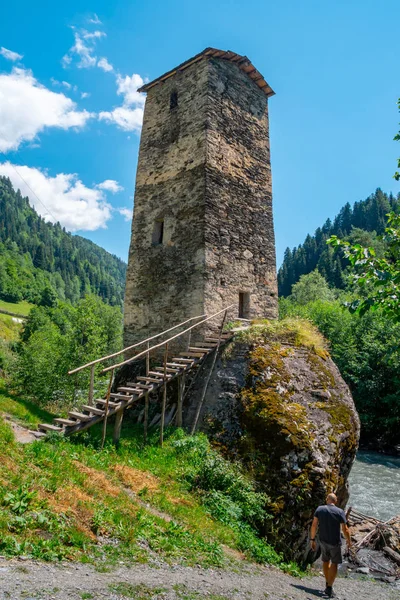 The medieval Svan Love Tower on Enguri river, Kala village, Same