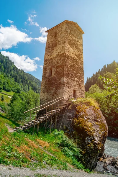 The medieval Svan Love Tower on Enguri river, Kala village, Same