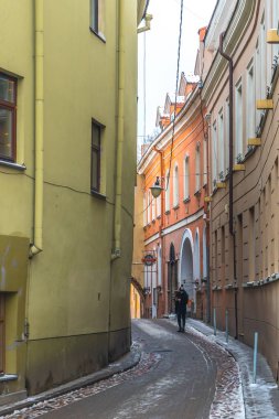 Vilnius, Lietuva - 05.01.2019: Vilnius'un eski sokakları. Yeni Y