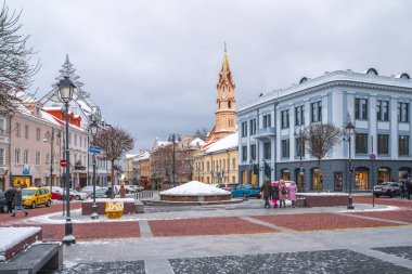 Vilnius, Litvanya - 05.01.2019: Vilnius'un eski sokakları. Yeni