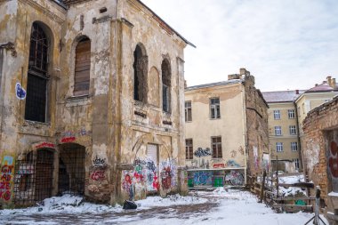 Vilnius, Lietuva - 04.01.2019: Eski Tuğla ev Harabeleri. Sightseei