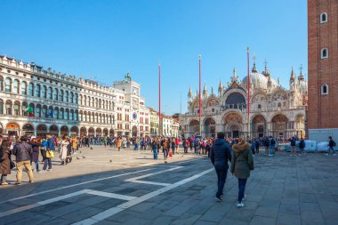 Venedik, İtalya - 14.03.2019: Piazza San Marco Bazilikası ile o