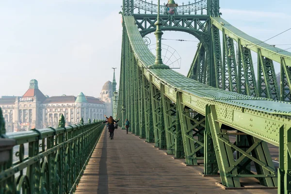 The Liberty Bridge in Budapest in Hungary, it connects Buda and — Stock Photo, Image