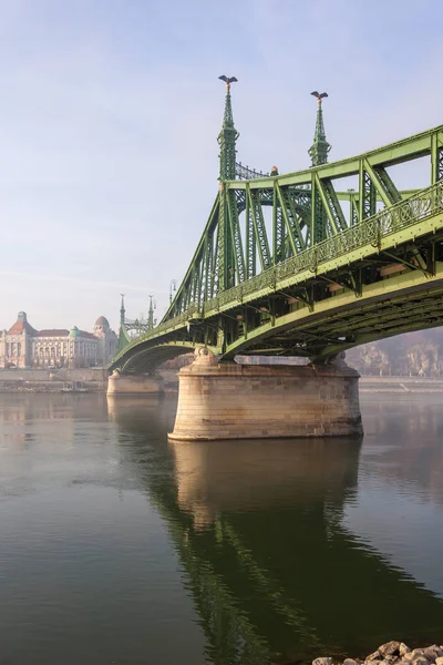 The Liberty Bridge in Budapest in Hungary, it connects Buda and — Stock Photo, Image