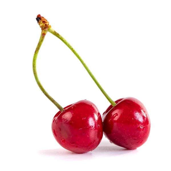 Süße Rote Kirschbeeren Isoliert Auf Weißem Hintergrund Früchte — Stockfoto