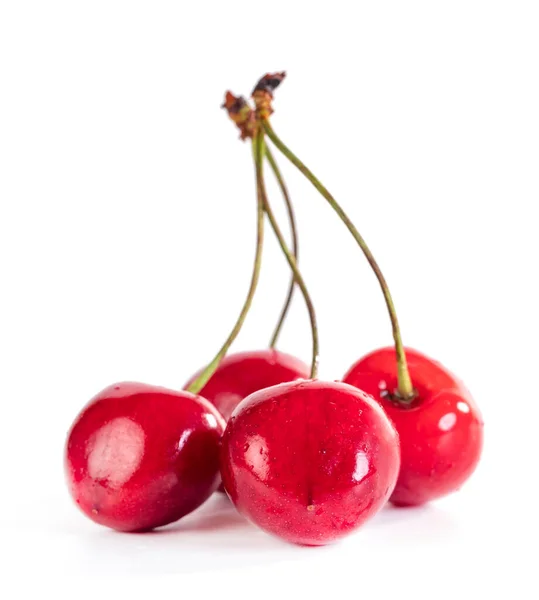 Süße Rote Kirschbeeren Isoliert Auf Weißem Hintergrund Früchte — Stockfoto