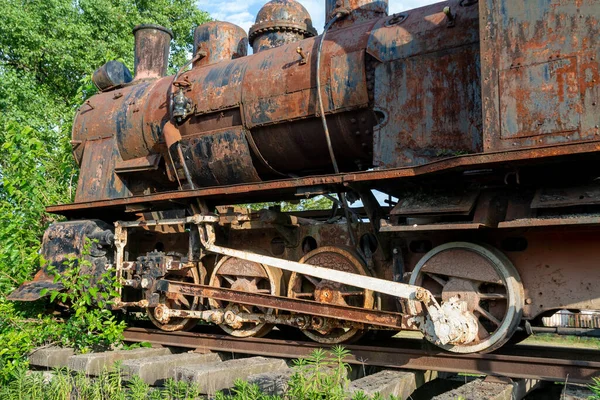 Деталі Старого Іржавого Поїзда Локомотива Іржаве Колесо — стокове фото