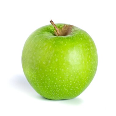 Yeşil elma beyaz arka planda izole edilmiş. Sağlıklı yemek, meyve.