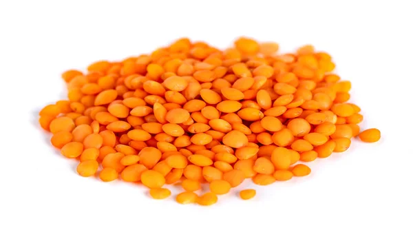 Pile Red Lentils Isolated White Background Macro Shot — Stock Photo, Image