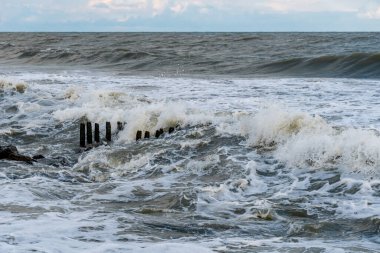 Karadeniz 'de büyük fırtınalı dalgalar, Poti, Georgia. Peyzaj