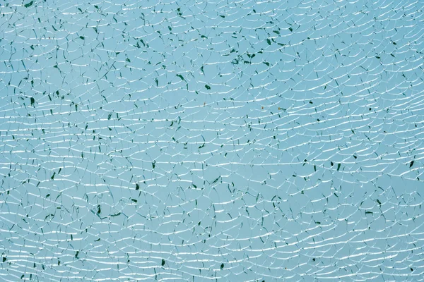 Risse Glas Zerbrochenes Glas Auf Blauem Hintergrund Textur Design Objekt — Stockfoto