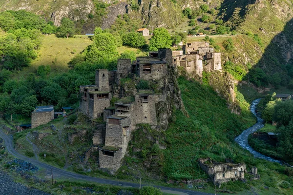 Antiga Fortaleza Aldeia Montanhosa Shatili Ruínas Castelo Medieval Geórgia Património — Fotografia de Stock