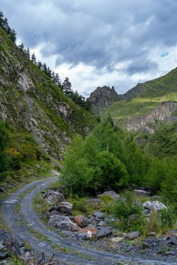 Ortaçağ köyü ve kalesi Mutso harap oldu. Khevsureti Bölgesi, Gürcistan, Kafkasya