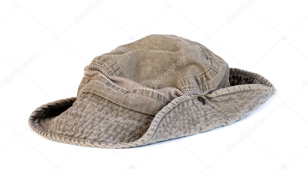 Mens hat to protect the head and hair from sun on a white