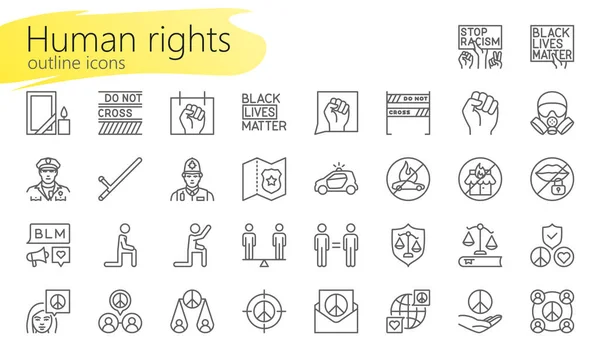 Human rights, black lives matter outline iconset — Stock Vector