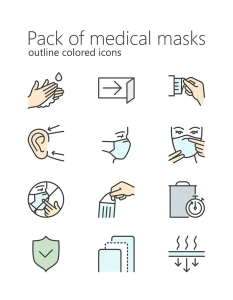 Pack of medical masks colored outline icon set — Stock Vector