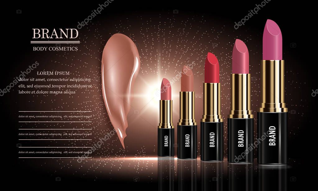 Download Cosmetics Ad Set Of Female Lipstick Cream Packaging Different Various Of Colors And Liquid Smear For Makeup Template For A Posters Banners Logos Realistic Mockup Vector Illustration Premium Vector In Adobe