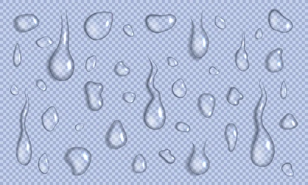 Conjunto Vectorial Gotas Agua Realistas Salpicaduras Diferentes Tamaños Sobre Fondo — Archivo Imágenes Vectoriales