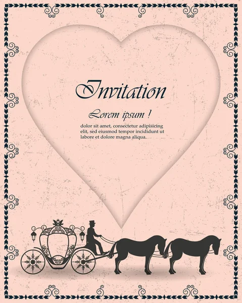 Vintage luxury wedding invitations and Valentine's Day, the coach and the carriage of the heart as background for design of cards, posters, banners. Vector illustration. — Stock Illustration Vintage Luxury Wedding Invitations Valentine Day Coach Carriage Heart Background Royalty Free Stock Vectors