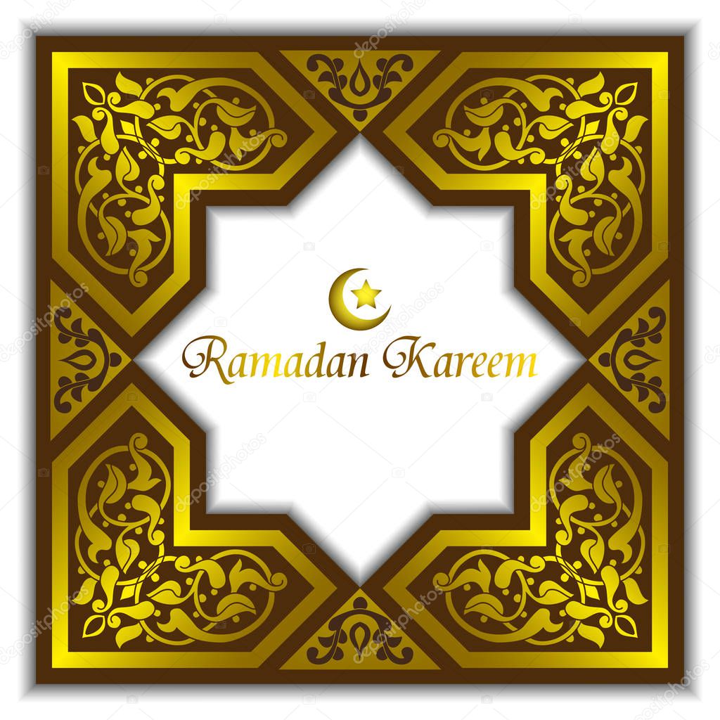 Vector Ramadan muslim background, greeting card with gold ornaments and the traditional star.
