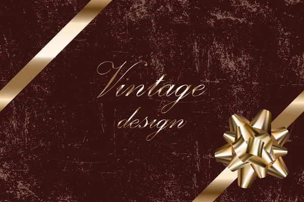 Винтажный векторный макет с потрепанным старым фоном гранжа, золотой лук и лента, макет для оформления подарочной упаковки, коробка, баннер, поздравительная открытка, иллюстрация . — стоковый вектор