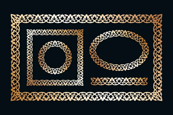 우즈베키스탄 스타일의 다양한 모양의 꽃 프레임 테두리의 벡터 패턴 세트, 디자인 배너, 카드에 대한 모형. 원, 타원형, 사각형, 사각형, 사각형, 원활한 요소, 삽화. 벡터 그래픽