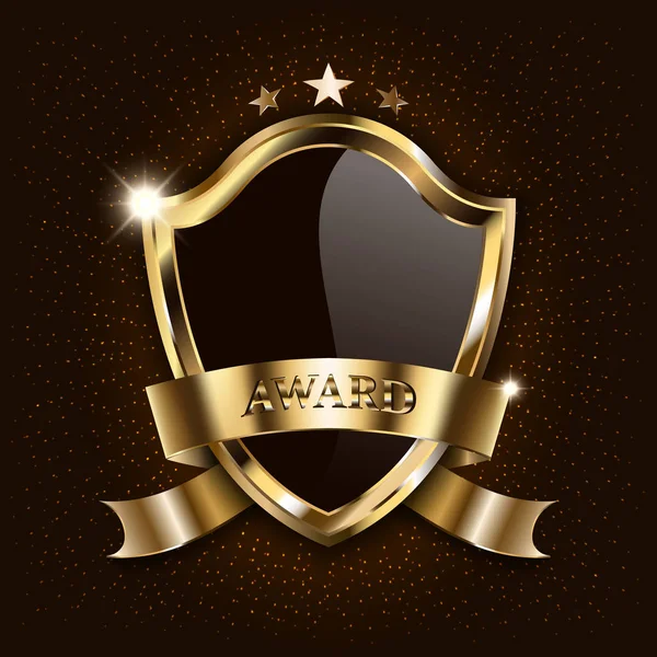 Vektor Award Luxus schwarzes Schild mit goldenem Rahmen und funkelndem Band isoliert auf Sternenraum Hintergrund. Mockup zur Gestaltung von Siegerschild, Abbildung, Banner. Vektorgrafiken