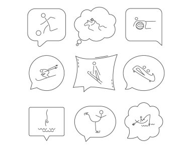 Pilates, futbol ve Kayak simgeler. Balık tutma.