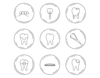 Diş ipi ve diş implantı simgeler. Diş telleri.