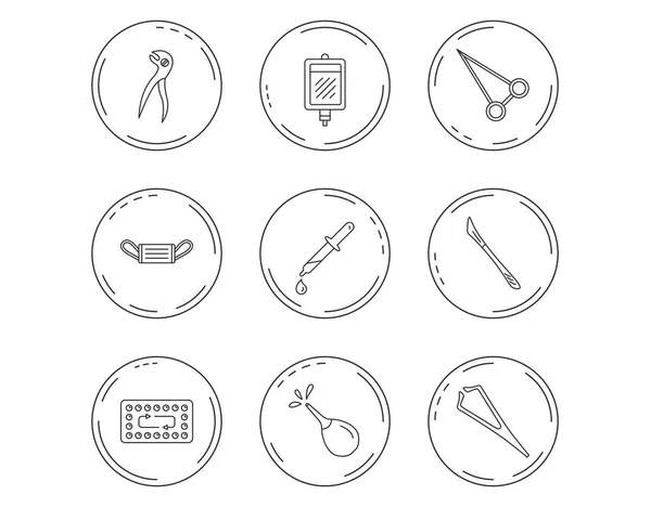 Medical mask, blood and dental pliers icons. — Stock Vector