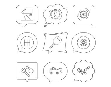 Araba anahtarı, onarım araçları ve manuel şanzıman simgeler.