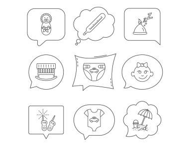 Yeni doğan Giysi, çocuk bezi ve uyku şapka simgeler.