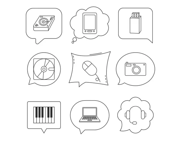 Tablet PC, flash USB e iconos portátiles portátiles . — Vector de stock