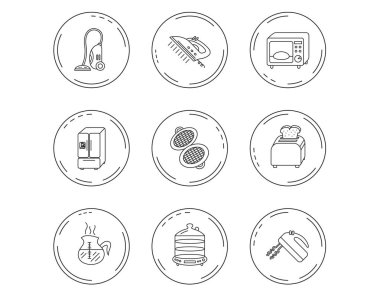 Mikrodalga fırın, kahve ve blender simgeleri.