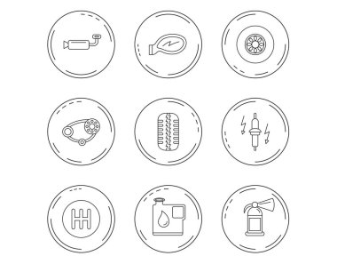 Tekerlek, araba ayna ve zamanlama kemer simgeler.